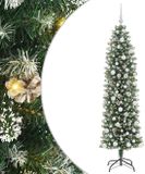 vidaXL - Kunstmatige - slanke - kerstboom - Groen - en - Wit - 180 - cm