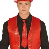 Fiestas Guirca Carnaval verkleed stropdas met pailletten - rood - polyester - volwassenen