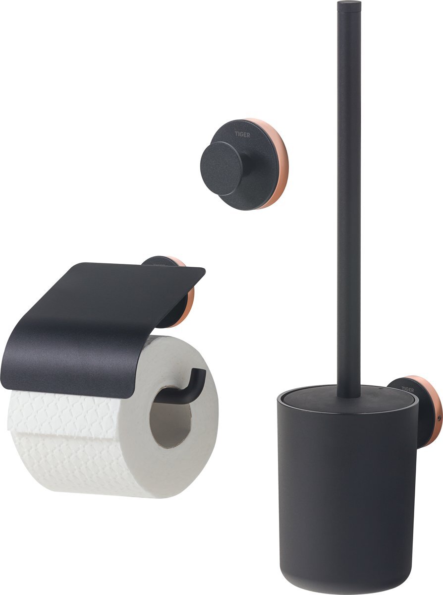 Tiger Urban Toiletaccessoireset - Toiletrolhouder - Toiletborstelset - Haak â€“ Zwart zwart