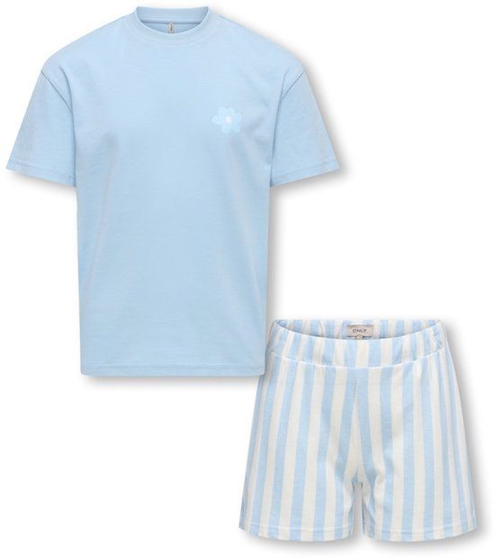 Only Pyjama Meisjes KOGrila Blauw Gestreept Korte Mouw Ronde Hals 100% Katoen Maat 134/140