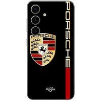 PORSCHE Etui Samsung Galaxy S24 logo rood en goud zwarte achtergrond Maniacase