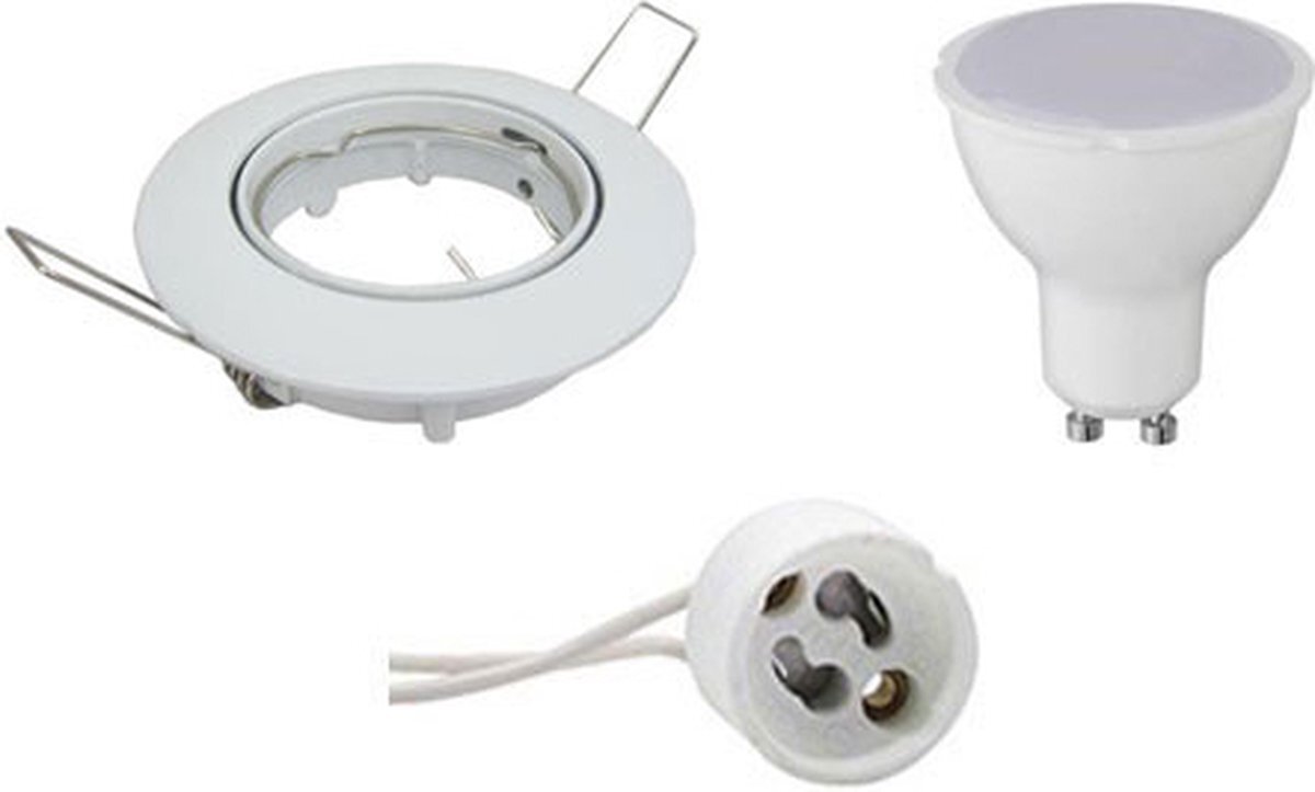 Qualu LED Spot Set - GU10 Fitting - Dimbaar - Inbouw Rond - Glans Wit - 6W - Warm Wit 3000K - Kantelbaar Ø82mm