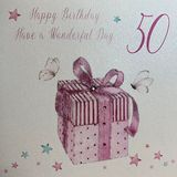 White Cotton Cards Happy Birthday Have a Wonderful Day Pink Gift 50th Birthday Handmade Card