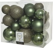 Decoris Boules de Noël - 26x pc - vert mousse - 6-8-10 cm - plastique