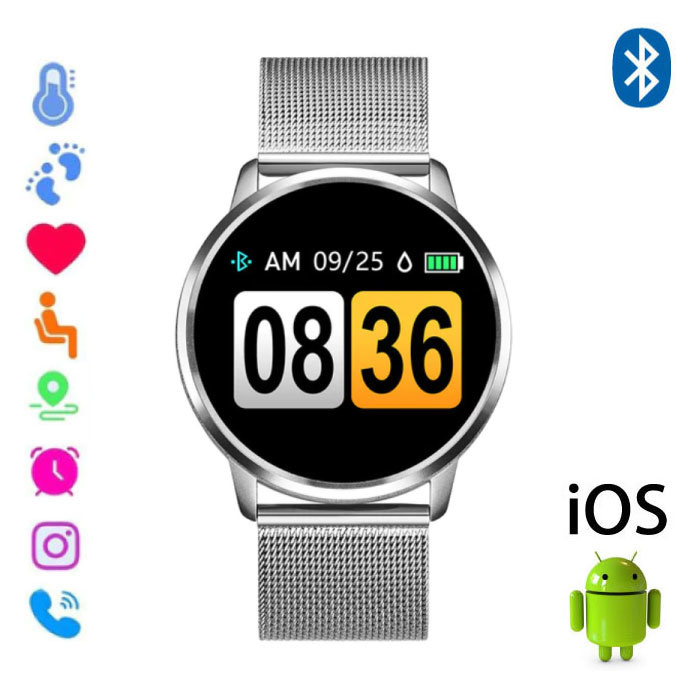 Stuff Certified Q8 Smartband Sport Smartwatch Smartphone Horloge OLED iOS Android Zilver Metaal