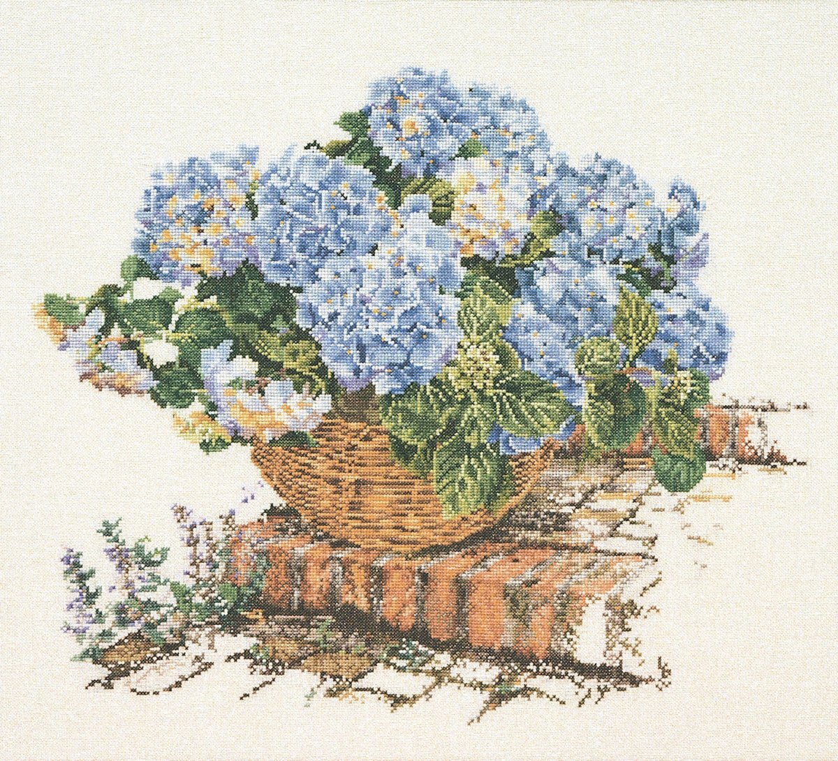 Thea Gouverneur Thea Gouverneur - Borduurpakket met telpatroon - 2046 - Voorgesorteerde DMC Garens - Blauwe Hortensia - Linnen - 44 cm x 39 cm - DIY Kit