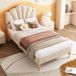 Pangivo Lit Simple Rembourré En Velours Beige 90x200 Cm Avec Tête De Lit Coquillage Et Pieds Dorés