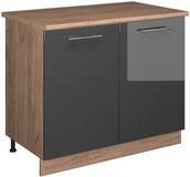 Vicco Wastafelkast Fame-Line, Antraciet Hoogglans/Goudkleurig Eiken, 100 cm