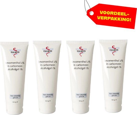 4x Fagron Levomenthol 2% Carbomeeralcoholgel 1% - 400ml - Voordeelverpakking!