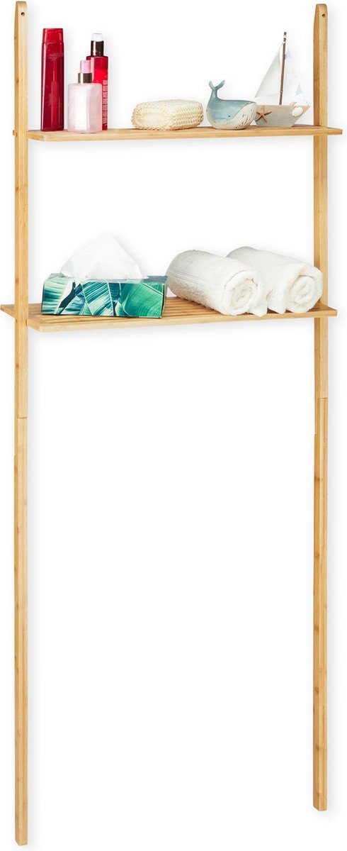 Relaxdays wasmachine kast bamboe - ombouwkast wasdroger - ombouwkast badkamer - 2 etages