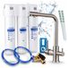 Ari robinet de cuisine 3 voies Venom, acier inoxydable, robinet d'évier. Inclut le système de filtration d'eau Aquaphor, pivotant à 360°, indicateur LED de qualité de l'eau