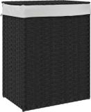 vidaXL Wasmand met deksel 46x33x60 cm poly rattan zwart