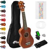 TIGER Natuurlijke Sopraan Ukulele Ukulele Beginner's Pakket NATUURLIJK | Ukekit-NT Set met stemmer, riem, tas, vilten plectrum en reservesnaren, met Aquila-snaren, ideaal voor kinderen en beginners