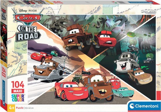 Clementoni Supercolor Disney Pixar Cars on the Road-104 stuks kinderen 4 jaar, puzzel cartoons, gemaakt in Italië, meerkleurig, 23774