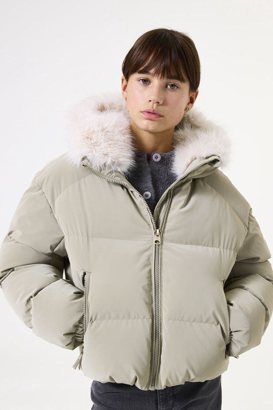 Garcia GJ520801 Meisjes Puffer Jas met Capuchon - Creme - Maat 164/170