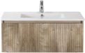BES LED Frozen 3D Badmeubelset 100 cm - Greeplijst in Kleur - Grain Oak - Keramische Wastafel Wit 1 Kraangat