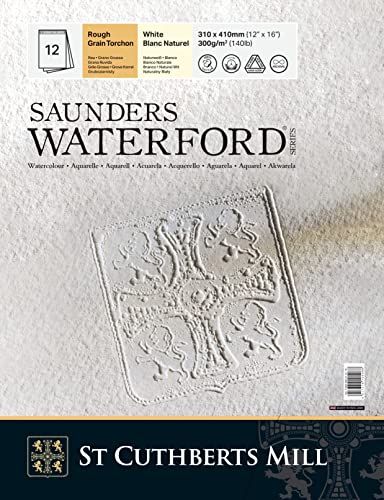 ST CUTHBERTS Mill Saunders Waterford, aquarelpapier voor fijne kunst, koudgeperst (NO), 300 g/m², spiraalblok, 12 x 16 cm, wit, 12 vellen