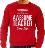 Bellatio Decorations Awesome Teacher - Geweldige leraar cadeau sweater rood heren S