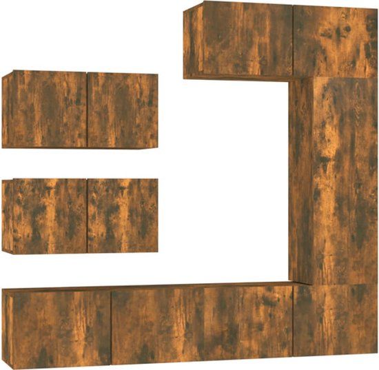vidaXL 6-delige Tv-meubelset bewerkt hout gerookt eikenkleurig
