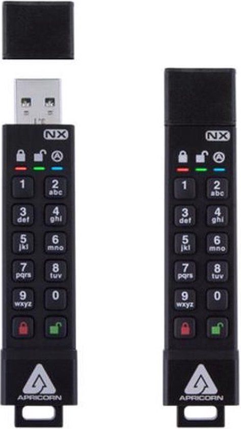 Apricorn ASK3-NX 128GB USB 3.2 Gen 1 (3.1 Gen 1) USB-stick - Zwart - Met pincode