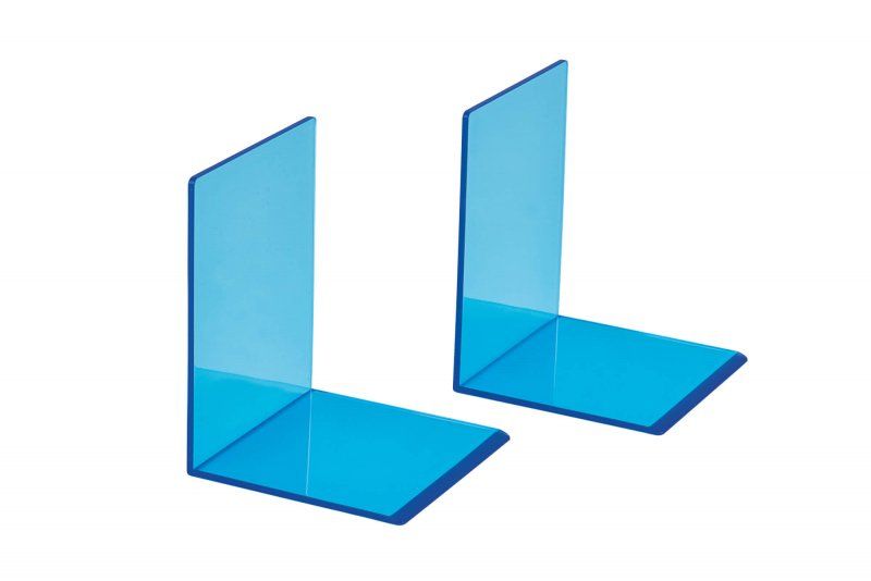 Maul acryl boekensteunen neonblauw transparant 10 x 10 x 13 cm (2 stuks)