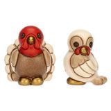 THUN - Set van 2 keramische kalkoenen, handbeschilderd, klassieke kerstdecoratie, 3,1 x 2,7 x 3,8 cm en 3,7 x 3,7 x 4 cm