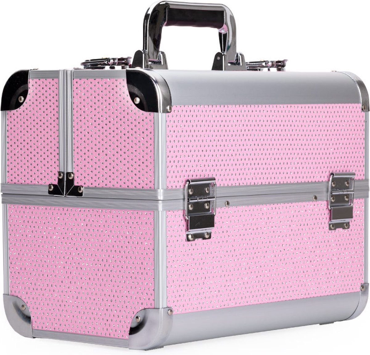 MEGA BEAUTY SHOP Aluminium Koffer roze met strass