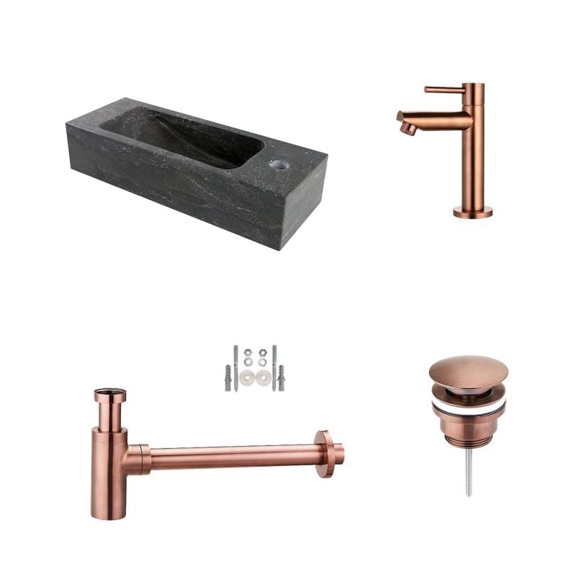 Badkamerplanet Fonteinset Hardstenen Slim Brons 17x45x10 cm - Kraangat Links