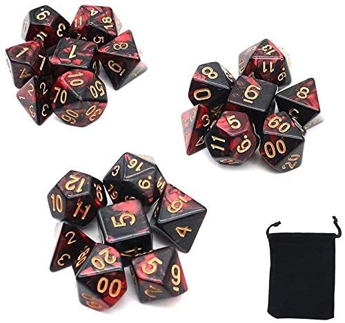 DollaTek Polyedrale Dobbelstenen Set - 3 Sets (21 Stuks) - Rood/Zwart