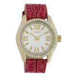 OOZOO Timepieces - Goudkleurig damespolshorloge met roze leren band - C10227