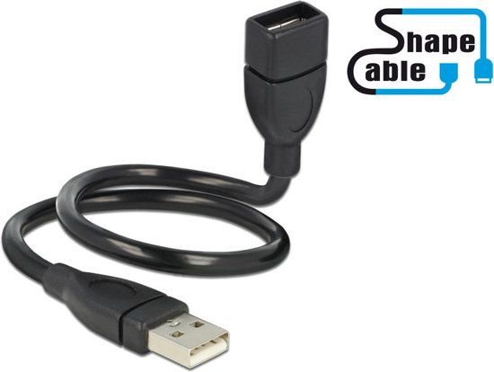 Delock ShapeCable USB Verlengkabel Zwart 0.35m
