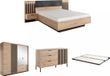 Vente-unique Ensemble lit avec tables de chevet 160 x 200 cm + sommier + commode + armoire - Couleur : naturel et noir - ARIADA