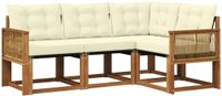 vidaXL - Hoek loungeset - 4 zitplekken - Natuurlijk en crème - Acacia hout