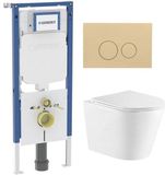 Geberit QeramiQ Dely Toiletset - 36.3x51.7cm - diepspoel - rimless - Geberit UP720 inbouwreservoir - softclose toiletzitting - bedieningsplaat beige - ronde knoppen - met Burda frame - glans wit