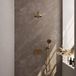 Brauer Gold Carving thermostatische inbouw regendouche met drukknoppen SET 55 met 20 cm douchekop en rechte muurarm en 3-standen handdouche en doucheslang en wandaansluitbocht goud geborsteld PVD