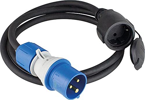 AS-Schwabe CEE-Adapterleitung Caravan, CEE-Stecker mit powerlight Spannungsanzeige & Schutzkontaktkupplung, IP44 Wohnmobil Zubehör mit Schutzkappe, 3-polige Leitung, Made in Germany, Blau I 61408