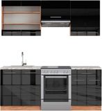 Vicco Fame-Line Complete keukeneenheid – 200 cm, WB Marmer Antraciet hoogglans/goud eiken