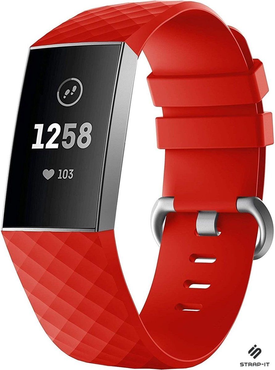 Strap-it Fitbit Charge 4 silicone band - rood - Maat: L