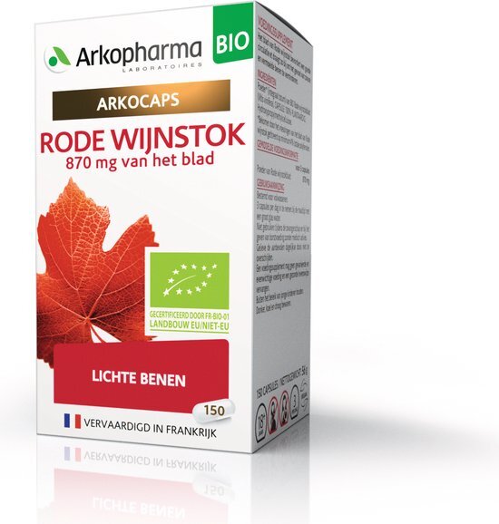 Arkopharma - Vitiven Rode Wijnstok Bio voor de Goede Doorbloeding en Vermoeide Benen te Verminderen – 150 Capsules 3 per Dag