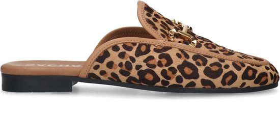 Sacha - Leopard slip on loafers met goudkleurige chain - Maat 38