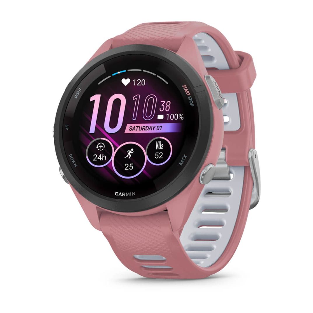 Garmin Forerunner 265S - Light Pink met zwarte rand en Light Pink/Powder Grey silicone band