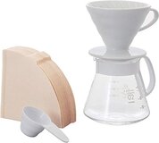 Hario V60 Set (Keramiek, Wit) - Handmatige koffiezetter - 0.60 l - 4 kopjes