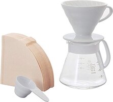 Hario V60 Set (Keramiek, Wit) - Handmatige koffiezetter - 0.60 l - 4 kopjes