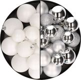 Kaemingk B.V. Boules de Noël 60x pièces - mélange blanc/argent - 4-5-6 cm - plastique