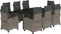 vidaXL 9-delige tuinset met kussens, polyrattan, grijs