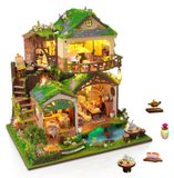 Maison de poupée miniature à construire soi-même, maison de forêt verte avec éclairage LED