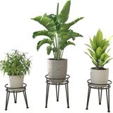 Santentre set van 3 plantenstandaards, robuuste bloemenstandaard, zwarte plantenplank voor buiten, roestvrije ijzeren plantenstandaard, bloemenbank voor binnen, meerdere plantendisplays, metalen bloementrap, decoratieve standaard