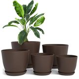 Utopia Home Kunststof plantenbakken - bloemkwekerijpotten binnen moderne decoratieve plastic potten voor planten, vetplanten, bloemen en cactussen (pak van 5, meerkleurig, bruin)