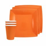 Santex feest/verjaardag servies set - 20x gebaksbordjes en bekertjes - oranje - karton