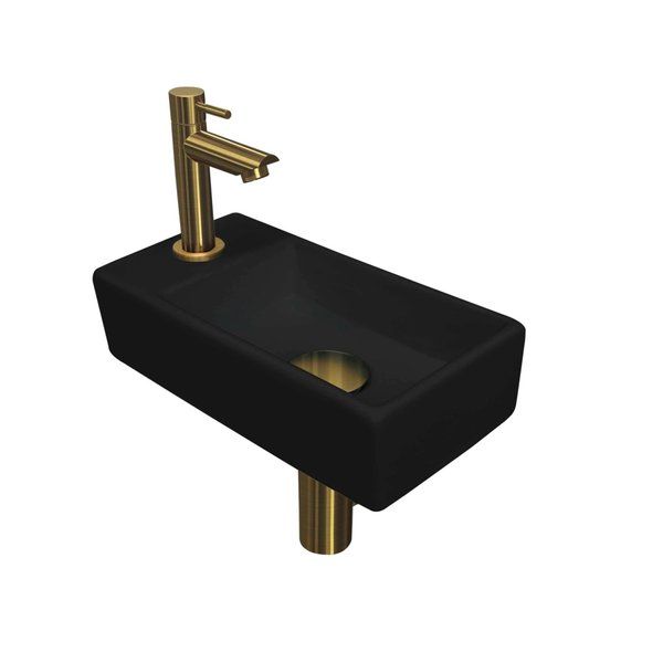 Ink Versus fonteinset 36x9x18cm kraangat links Porselein Mat zwart/Brushed goud 1805308
